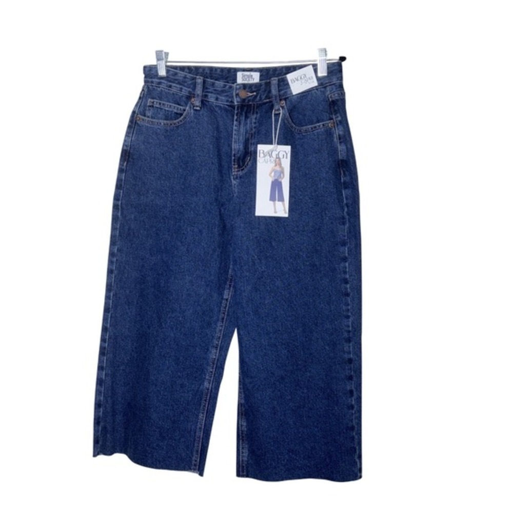 Simple Society Baggy Capri Jeans Dark Wash‎ Raw Hem High Waist Size 7/28 NEW